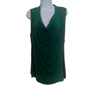 Bisou Bisou Emerald Green Cowl Neck Sleeveless Blouse Size Large